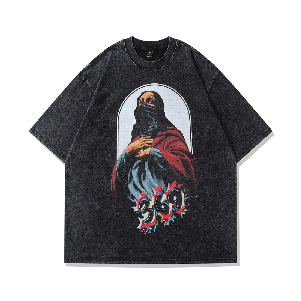 

Large Plus Size Short Sleeve Allah Graphic Oversized Goth Tees Shirts for Women Men Washed Distressed Aesthetic Summer Tops