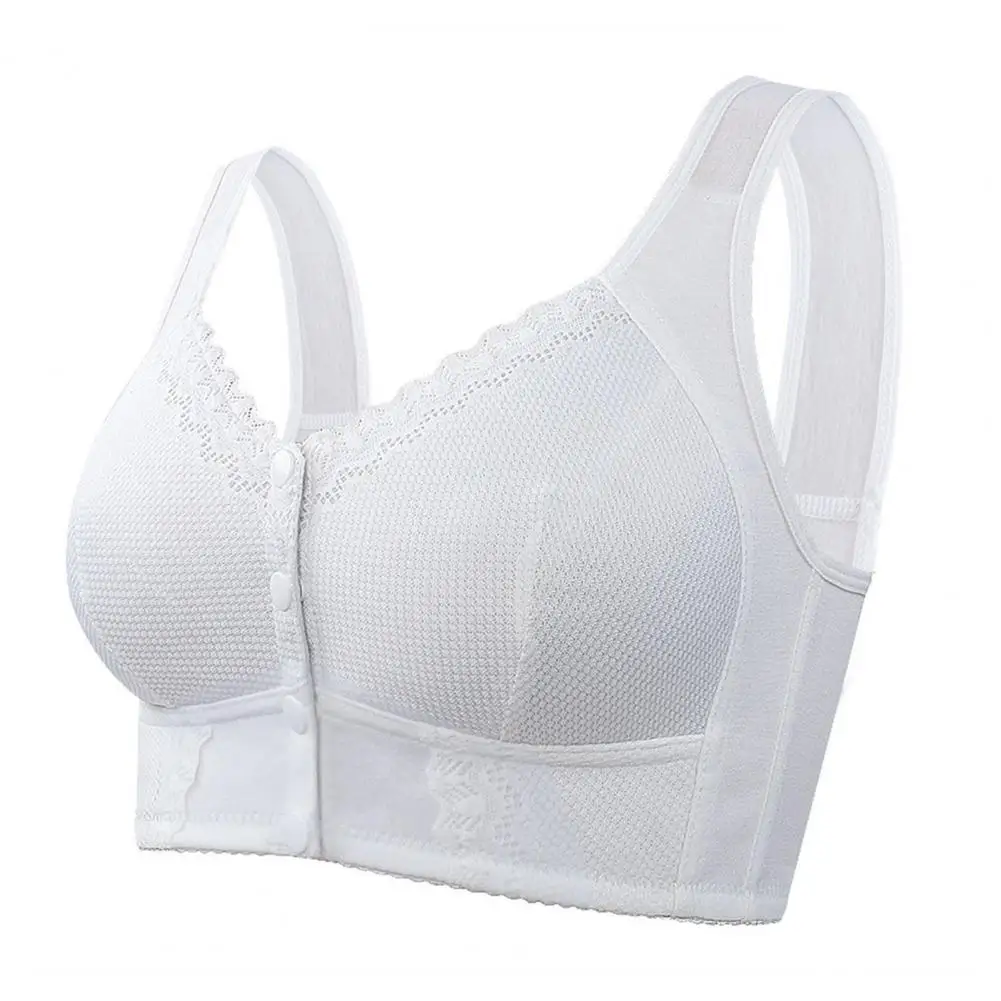 Women Back Support Bra Wireless Full Cup Lace Splicing Bra Comfortable Front Button Closure for Middle-aged Elderly Women Front image 4