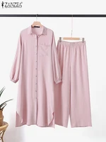 ZANZEA automne ensembles musulmans turquie dubaï Abaya femmes à manches longues chemise ensemble pantalons décontractés costumes Abayas pour les femmes tenues islamiques 5