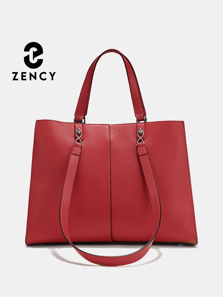 Zency Women Large Tote Bag Genuine Leather Shoulder Bag Ladies Leather Top Handle Bags Noble Blue Underarm Handbag 2025 New