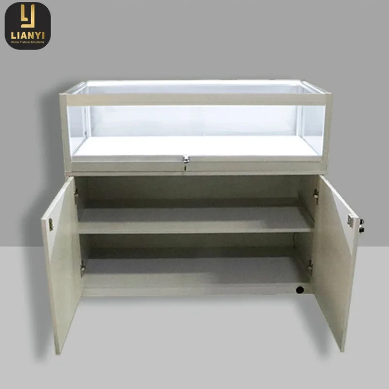 custom.Elegant silver glassLEDLighting display cabinet lock，Suitable modern jewelry display，Customizable Size，Suitable s