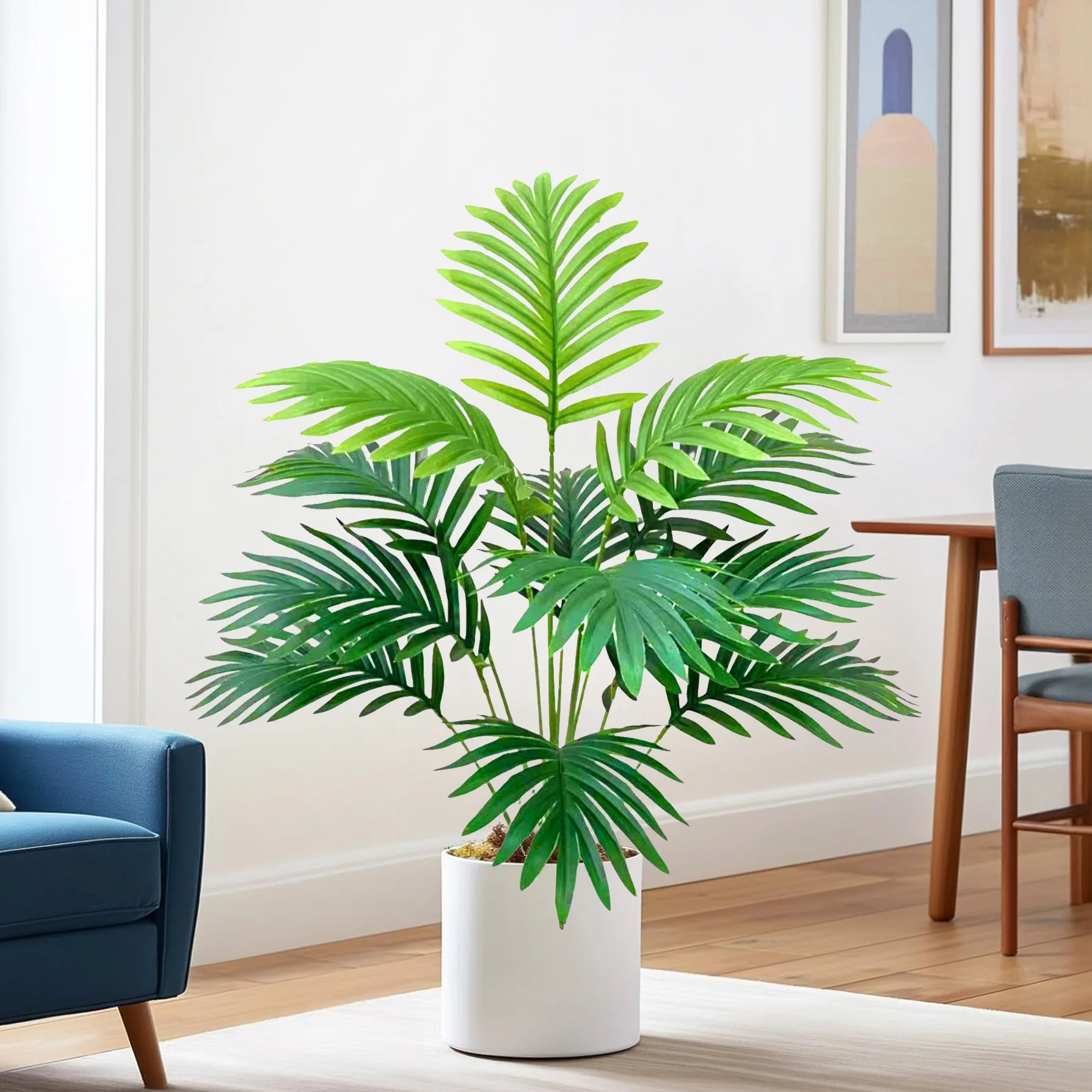 52-125cm/49.2in  Artificial Palm Tree Tropical Fake Plant Green Plastic Palm Leaf Branches Suitable for Home Garden Decoration