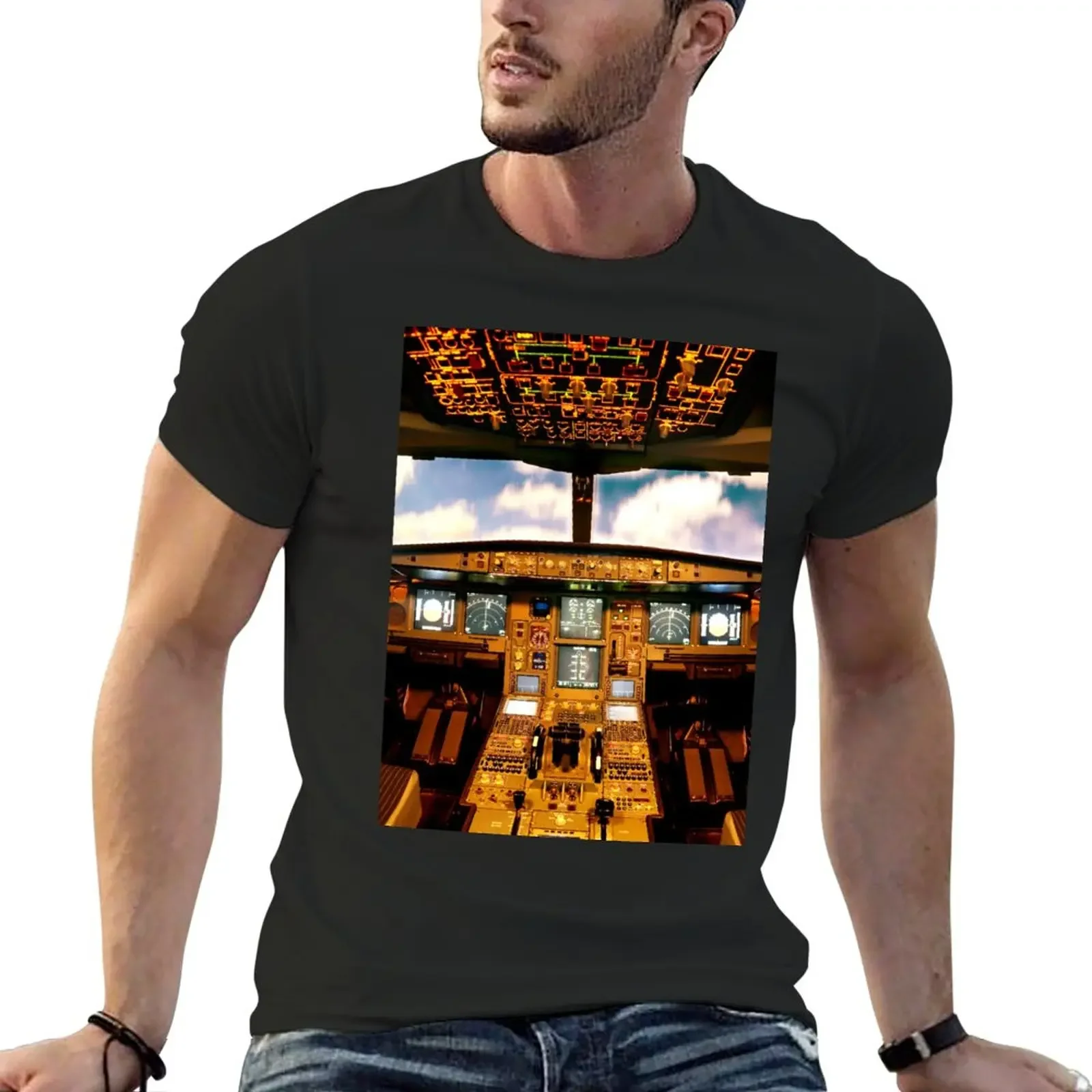 AVIATION #34 - Airliner Cockpit in Color T-Shirt plus size tops kawaii clothes slim fit t shirts for men