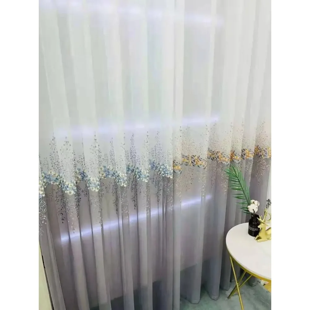 Curtains for Bedroom Living Dining Room Pastoral American White Gauze Embroidery Light Transmission Fresh Small Flowers