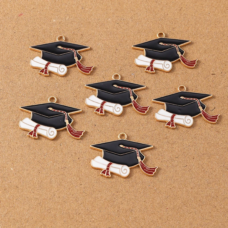 10pcs Cute Enamel Mortarboard Charms Pendant for Jewelry Making Earring Necklace Bracelet DIY Accessories Supplies