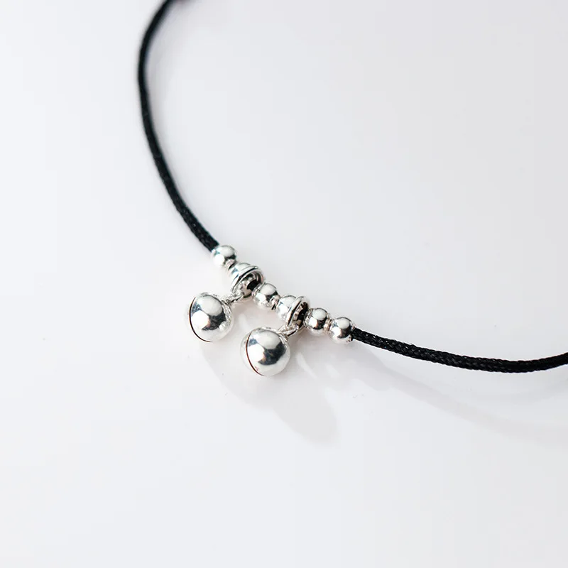 S925 فضة أجراس خلخال مجوهرات للقدم للنساء بيرفوت شاطئ محظوظ اليدوية الأحمر الأسود الحبل سلسلة الخلخال مجوهرات