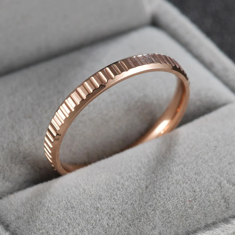 

Fashion 4mm Gearwheel Stainless Steel Couple Wedding Rings 316L Rose Gold Engagement Jewelry for Women Not Fade
