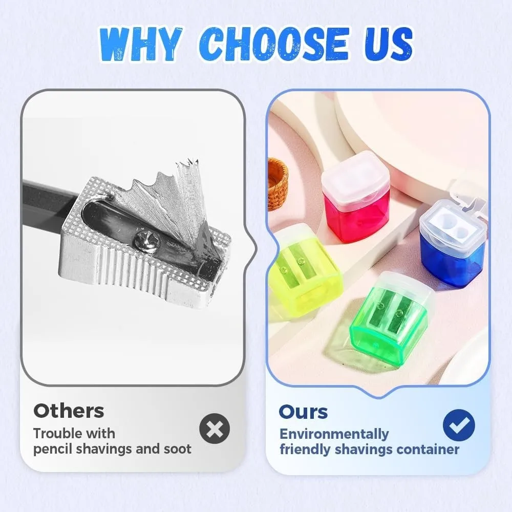 

High Quality Dual Holes Pencil Sharpeners Handheld Plastic Pen Sharpener With Lid Pencil Sharpening Tool Student Stationery