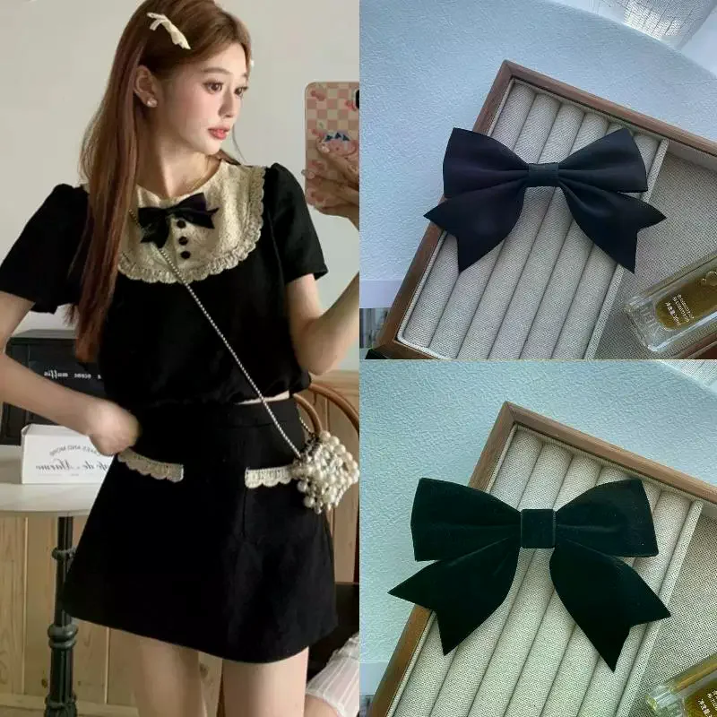 Черная-брошь-с-бантом-и-лентой-и-булавкой-простой-корсаж-аксессуары-для-женской-одежды-модные-украшения