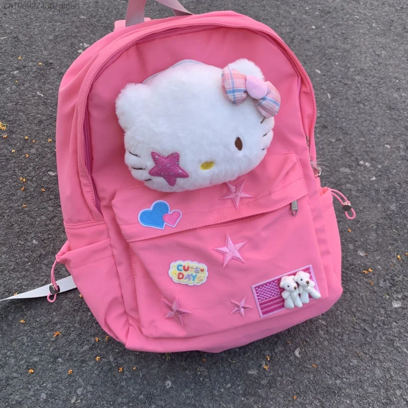 Sanrio Hello Kitty Millennium Spicy Girl Aesthetic Cute Pink Bags Student Backpack Schoolbag Y2k Women Luxury Design Backpacks