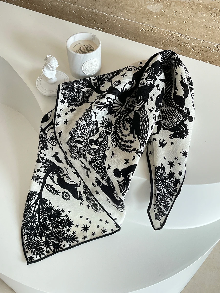 

Women Silk Wool Scarf 65CM Small Scarves Hems Rolled Edge Shawls Head Hair Neck Decoration Winter Christmas Gift