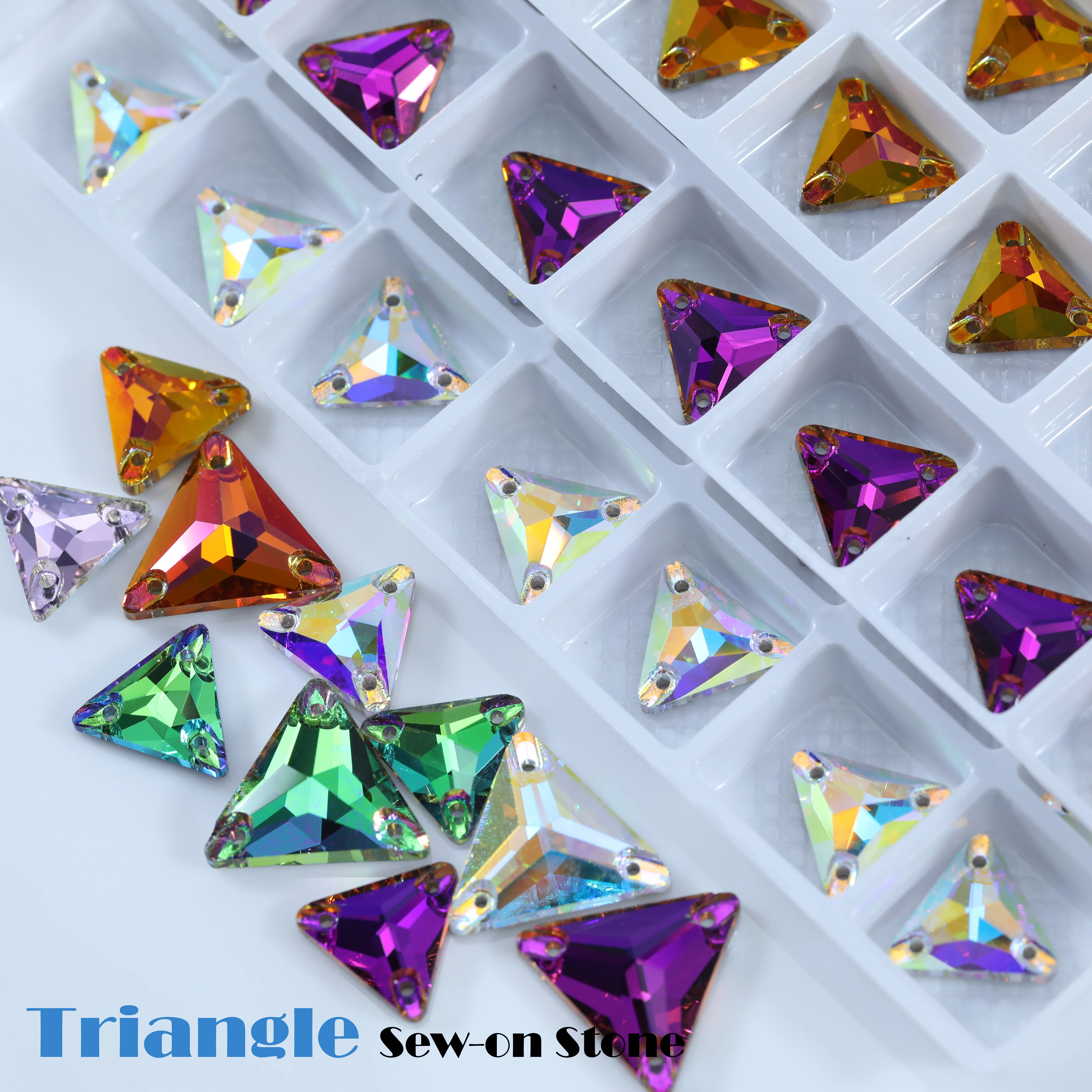 Dreieckige Aufnähkristalle AB Aurora Fancy Strasssteine Mehrfarbige Glassteine für Hochzeitskleider, Brautschuhe, Kostüme, Kleidung, DIY – Detail 1