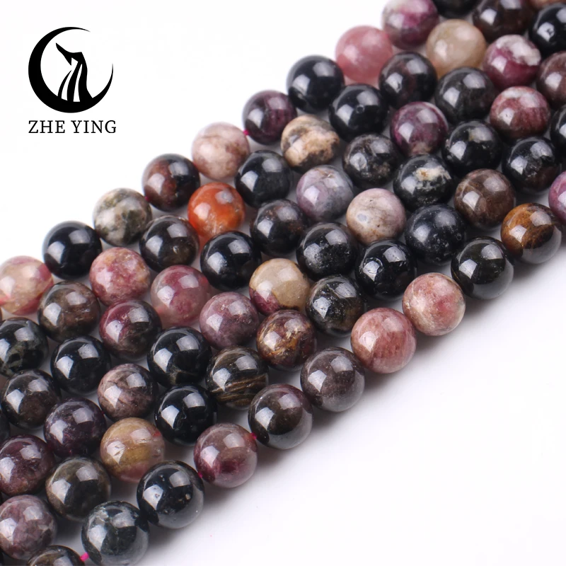 

New 6 8 10mm Colorful Tourmaline Beads Natural Stone Round Loose Beads for Jewelry Making DIY Bracelets Necklace Accessories 15"