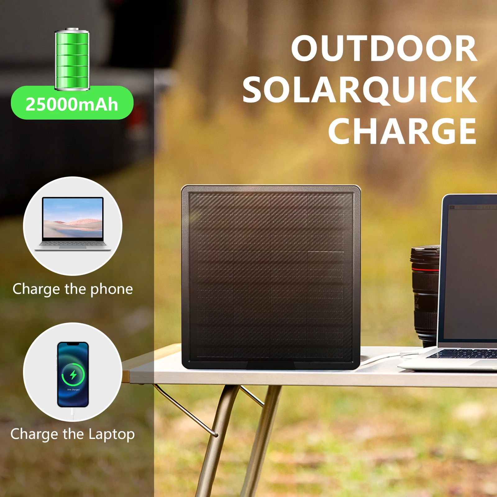 Solarladegerät-Set für Mobilfunk-Wegkamerafallen, Solarpanel mit Typ-C, USB-Schnellladung, 6 V, 9 V, 12 V, 10 W, 25000 mAh – Detail 9