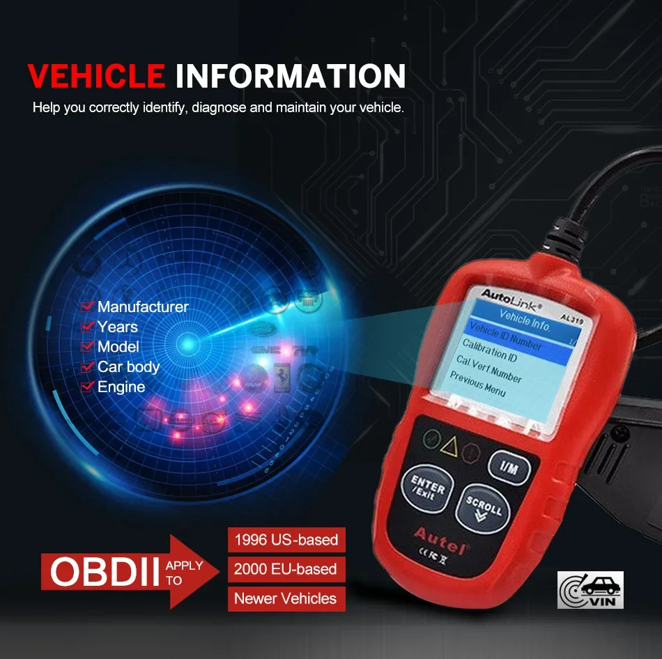Autel AL319 OBD2 CAN Code Reader Auto Car Diagnostic Tool View Freeze Frame Data OBDII OBD 2 Scanner Automotive