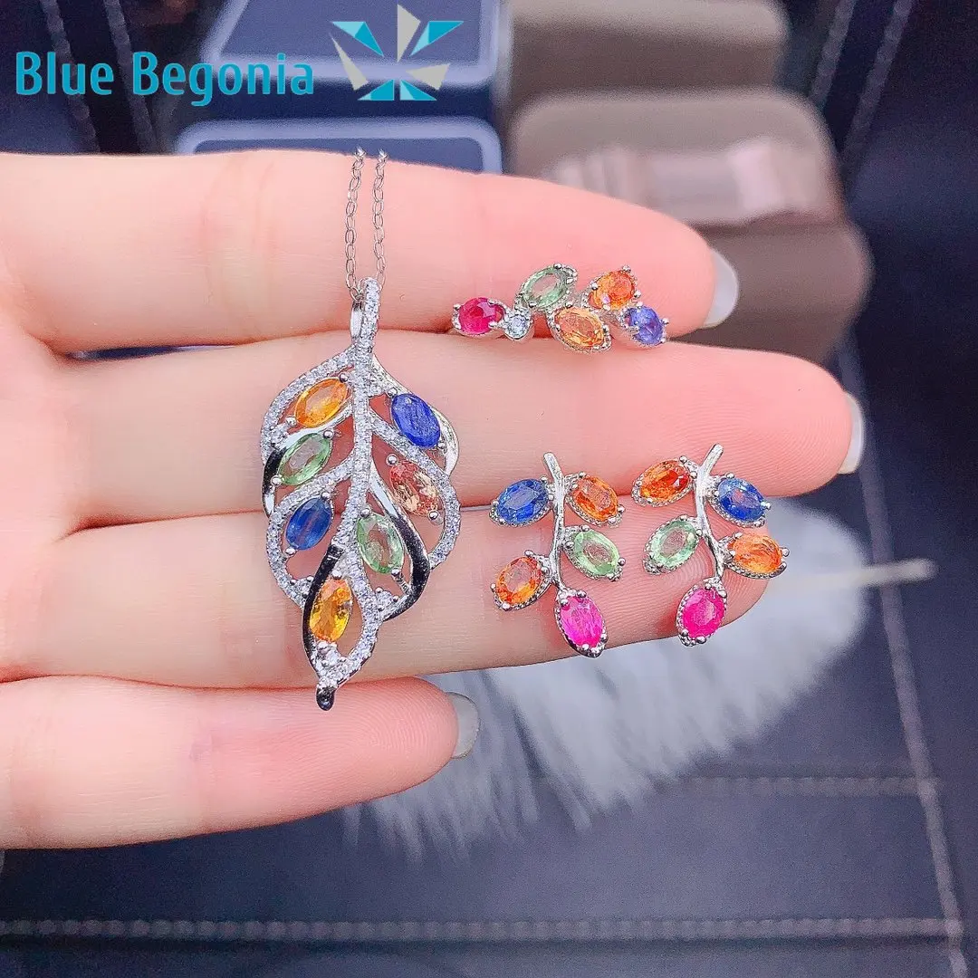 

Ювелирный Комплект из кольца и серёг, с сапфиром, 3 х4 мм