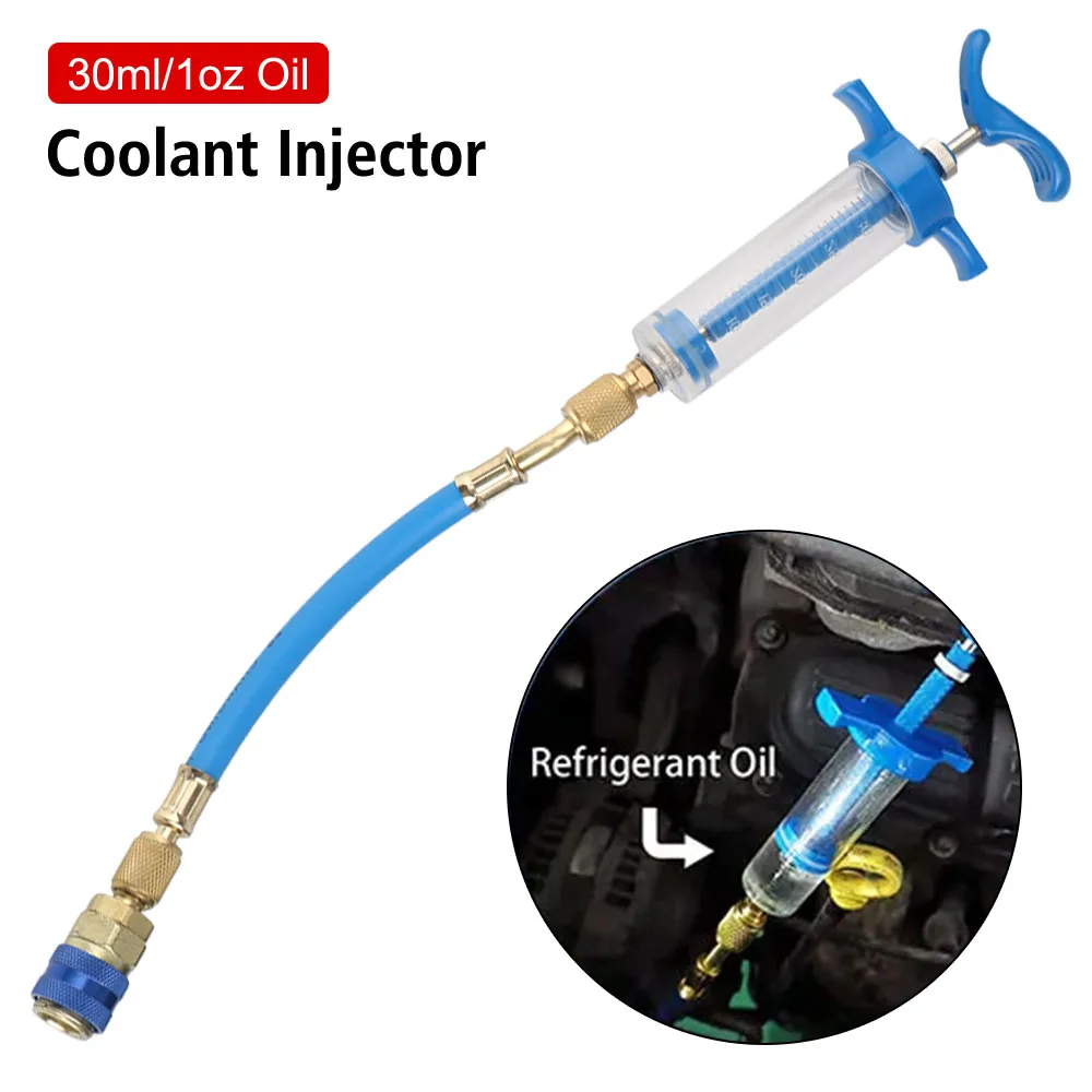 

Быстрое соединение 30 мл, 1 унция, адаптер SAE 1/4 дюйма, автомобильный Кондиционер, инжектор хладагента, заряжаемый шланг, набор для зарядки охлаждающей жидкости переменного тока