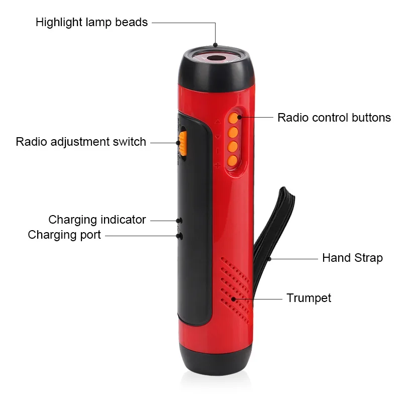 Ultra Bright LED Flashlight Hand Crank Dynamo Torch Multi-function USB charging Lantern for Outdoor Camping Emergency Power Bank