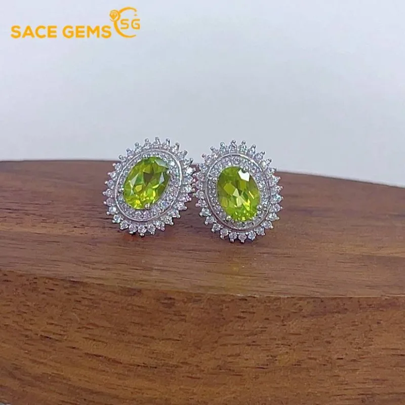 

Женские серьги SACE GEMS из стерлингового серебра 925 пробы, 5*7 мм, серьги-гвоздики с натуральным перидотом, обручальные, коктейльные, вечерние, изящные ювелирные изделия