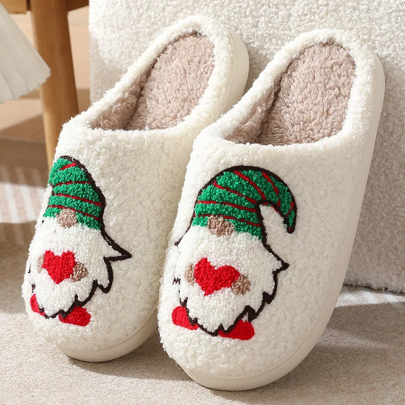 2024 winter comfort soft sole indoor cotton slippers woman funny shoes house slides cartoon christmas fluffy home slippers women