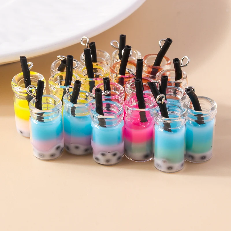 10pcs Cute Beverage Drinks Bubble Tea Charms Pendants for DIY Dangle Earrings Bracelet Necklace Pendants DIY Jewelry Accessories