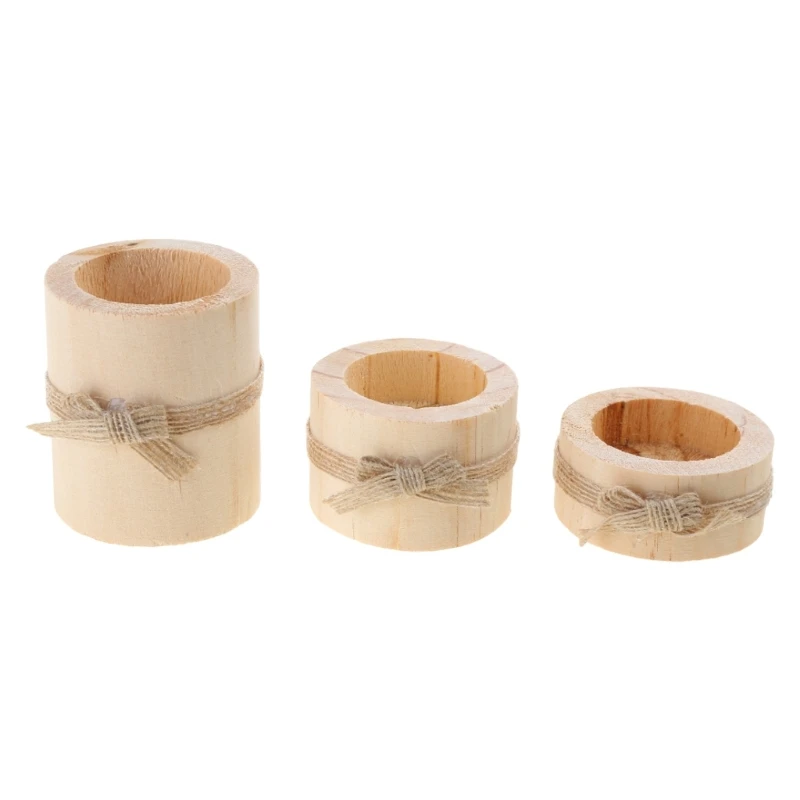 3x Wooden Tea Light Holders for Table Decoration, Wedding, Birthday Party Set of 3 Celebration, Table Decor Christmas