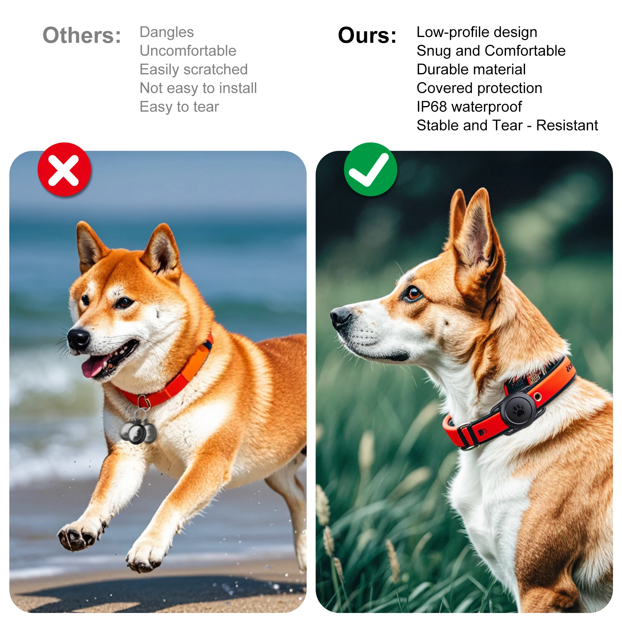 2pack Airtag Dog Collar Holder Waterproof Silicone For Apple AirTags Case Durable&Lightweight Air Tag Case for Pet Cat Collar