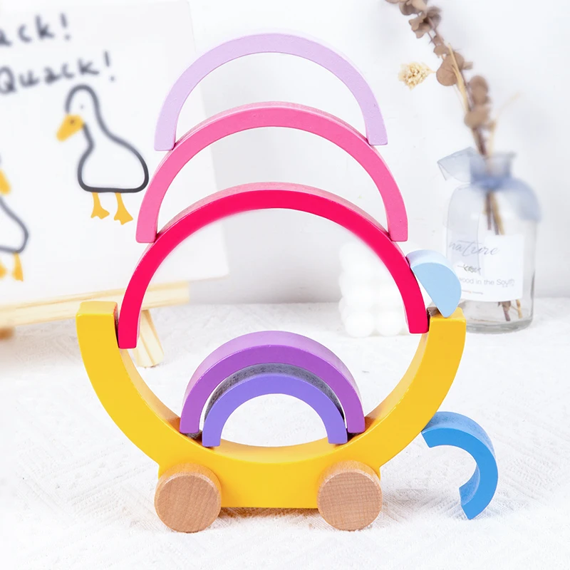 مكعبات بناء قوس قزح على شكل جسر قوس قزح للأطفال ألعاب تعليمية مونتيسوري ألعاب خشبية معرفية ملونة وشكل للأطفال #5