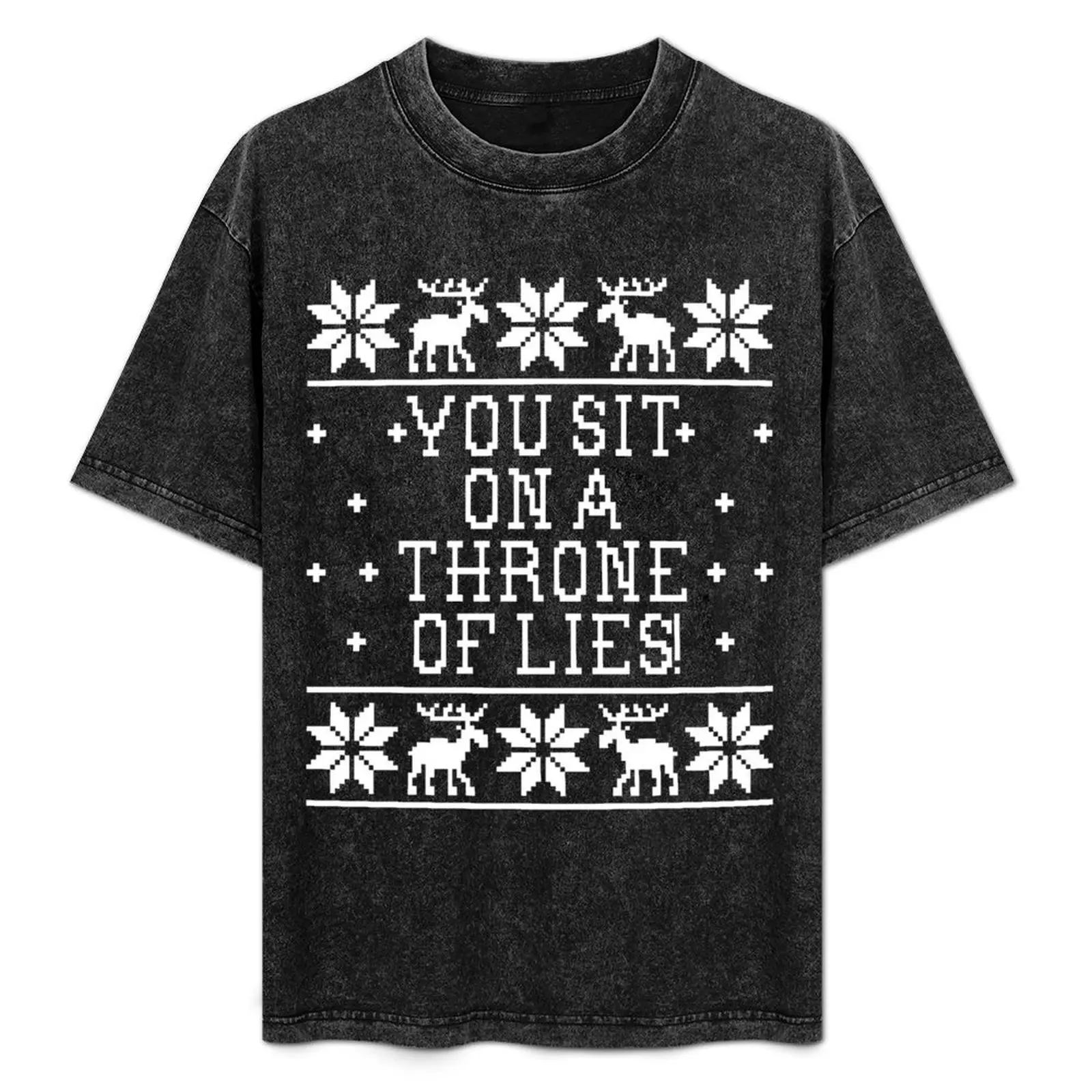 Assis sur un trône de mensonges! T-shirt graphique de conception de chandail de Noël pour hommes, citation de film elfe, t-shirts d'été, médicaments, chemise scopique