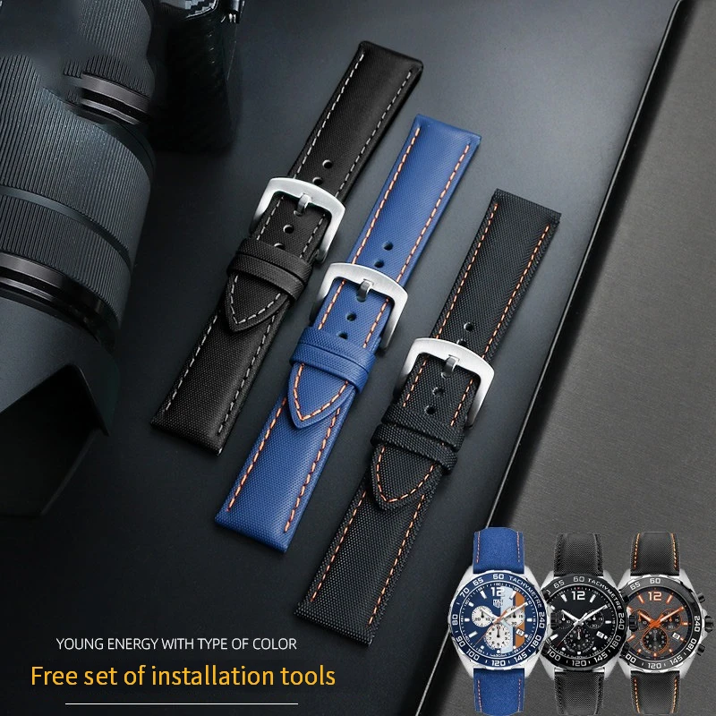 22MM High Quality Quick release Nylon Fabric Watch Band For TAG Heuer F1 Racing Car Diving Strap Cowhide Steel Pin Buckle Tools