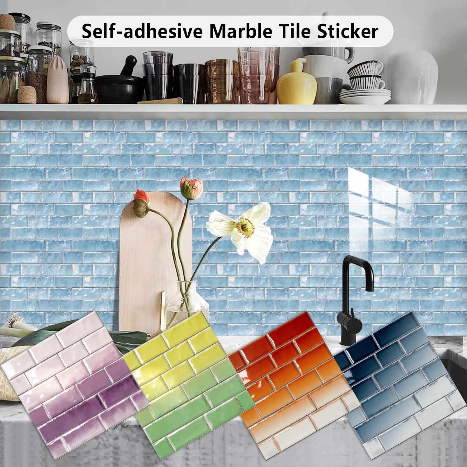 24 Styles Marble Brick Pattern Embossing Tiles Wall Sticker Kitchen Backsplash Peel & Stick Home Decor Waterproof Art Wall Decal