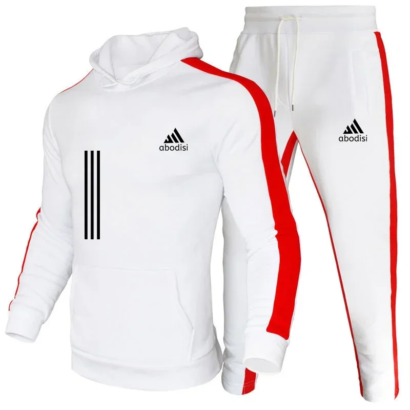 Herenpak 2024 Herfst/Winter herenhoodie Nieuwe zijgestreepte joggingbroek Casual hoodie + broek sweatsuit, joggingbroek