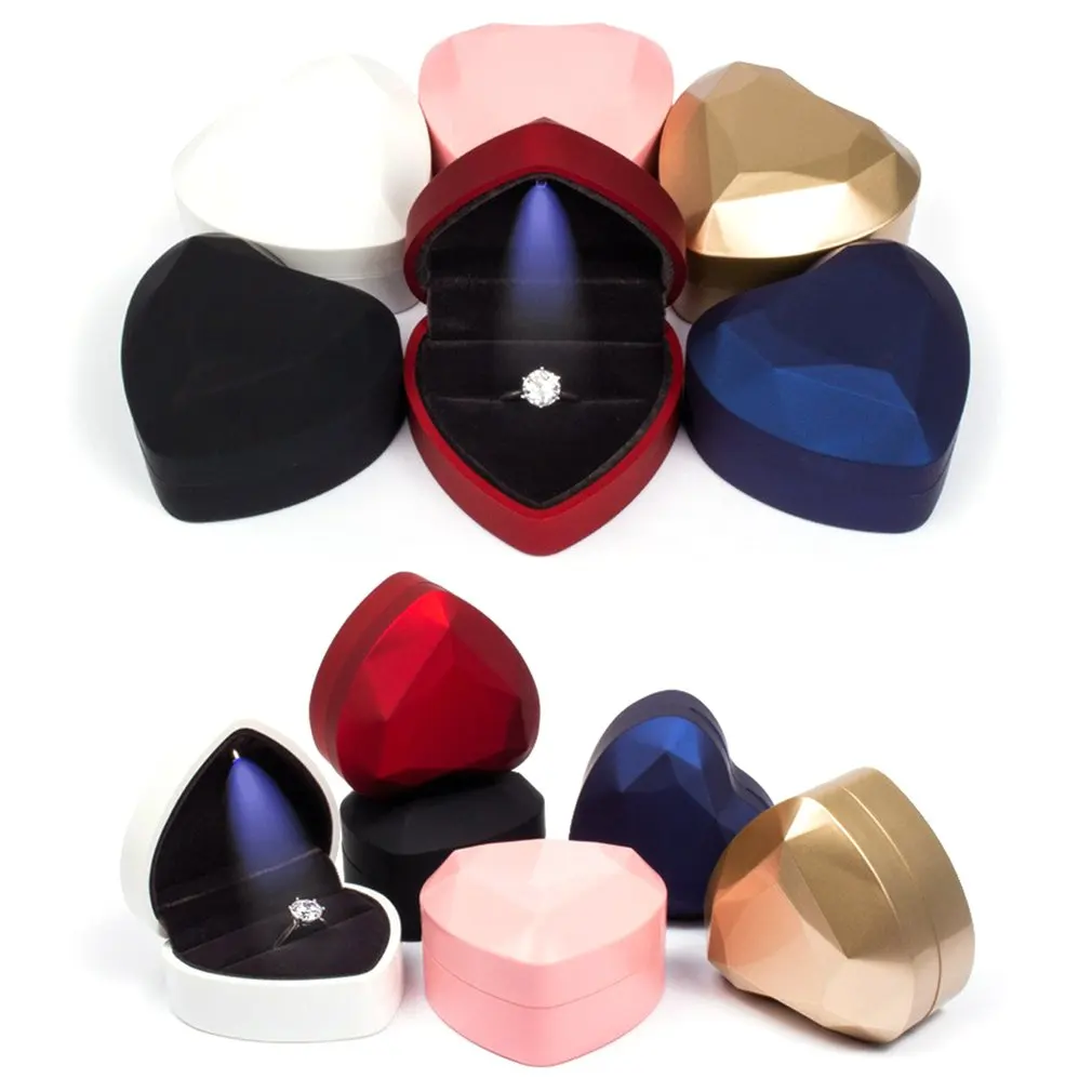 

Jewelry Box Heart Shaped LED Ring Box Plush Holder Jewelry Chest Organizer Earrings Coin Jewelry Presentation Box Case