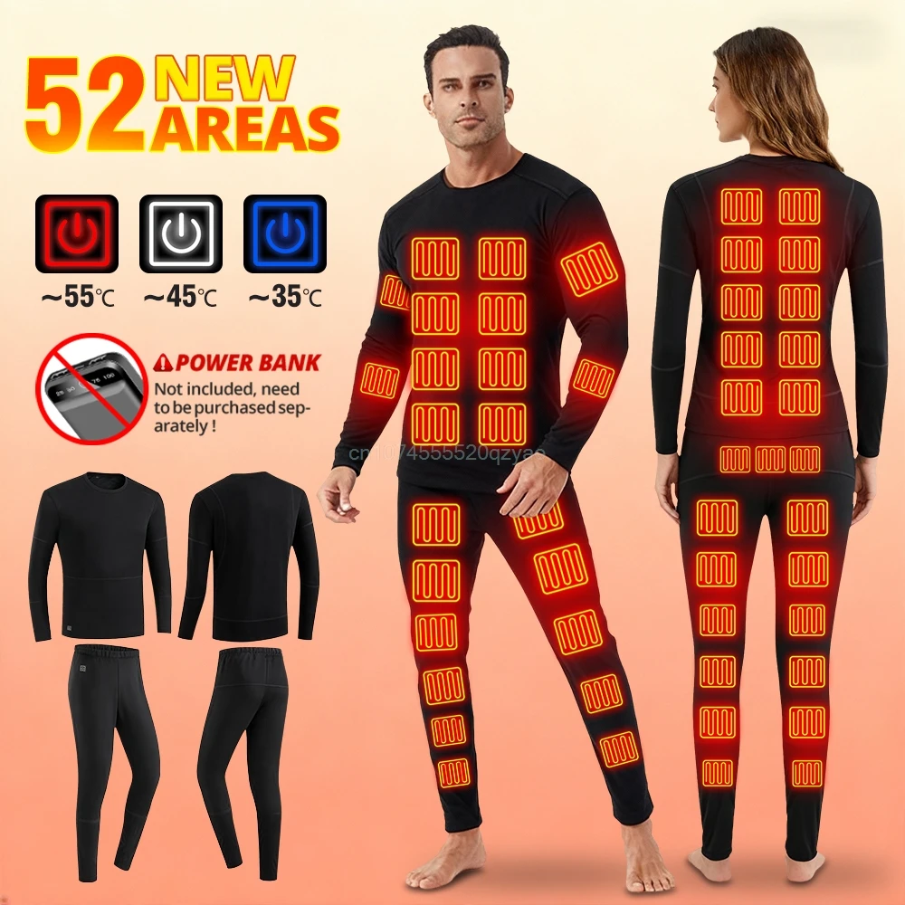 

New 52 Areas Electric Heated Underwear Men Women Heating Thermal Jacket Usb Electric Self Heating Hiking Shirts Skiing Suites