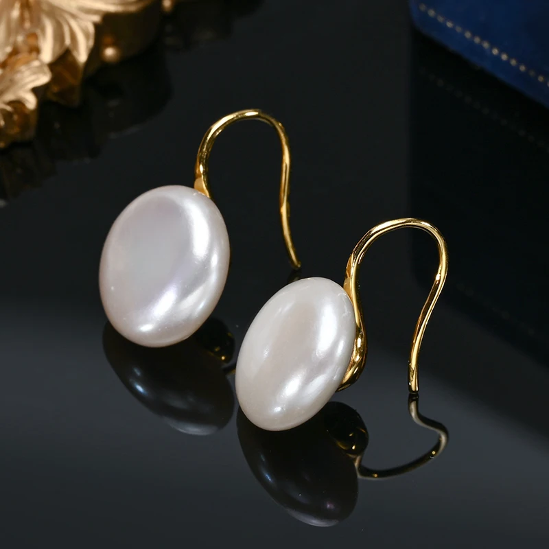 Baroque Button Natural Freshwater Pearl Ear Spoon Style Earrings 925 Sterling Silver Fashion Classic Elegant Gifts for Women