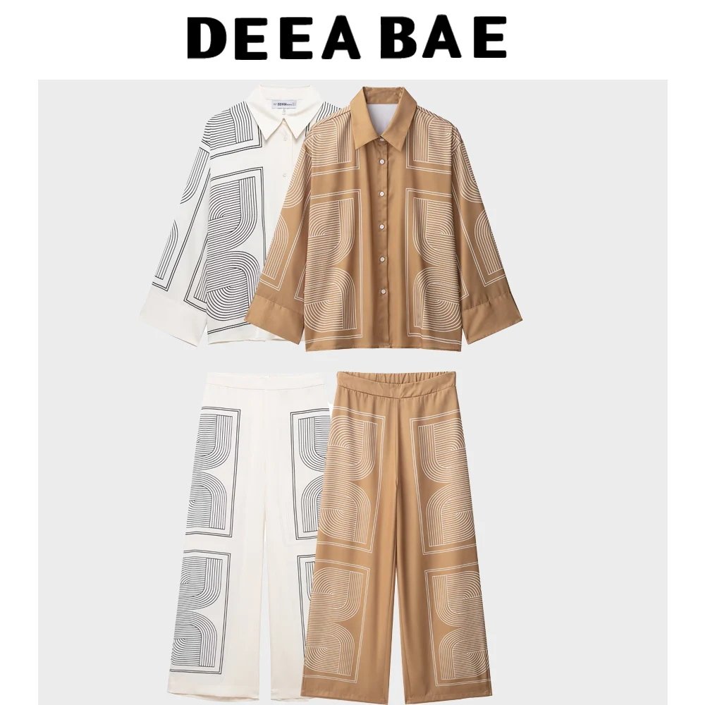 DEEABAE Spring And Autumn Fashion Plaid Long Sleeved Shirt With High Waist And Hanging Style Casual Wide Leg Pants