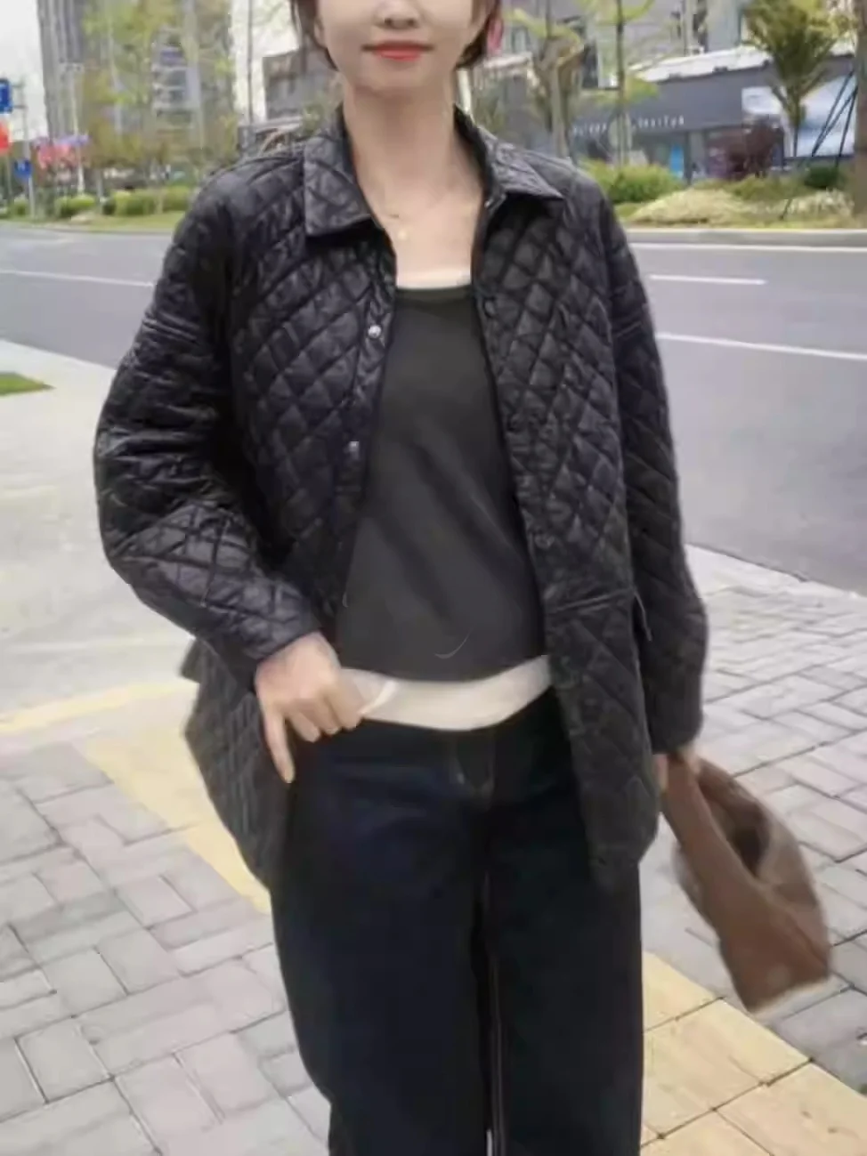 

Trendy Women's eepskin Leather Jaet Loose round Ne Long Sve Coat Commute Sle Comfortable Fit Premium Feeling