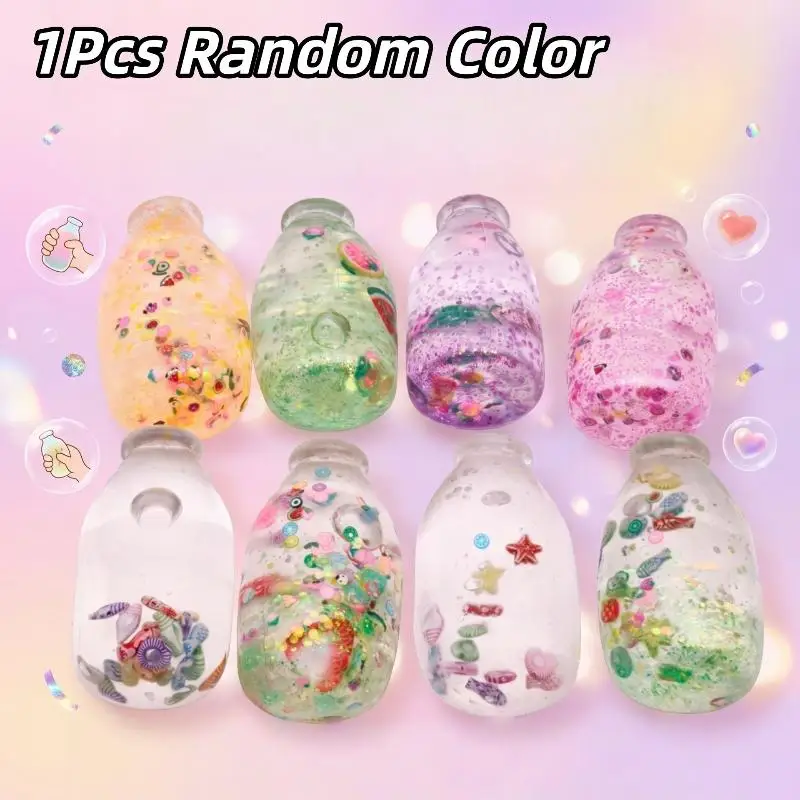 Fruit Bottle Squeeze Toy Transparent Bottle Fidget Toys Milk Drink Stress Relief Funny Gift Random Color
