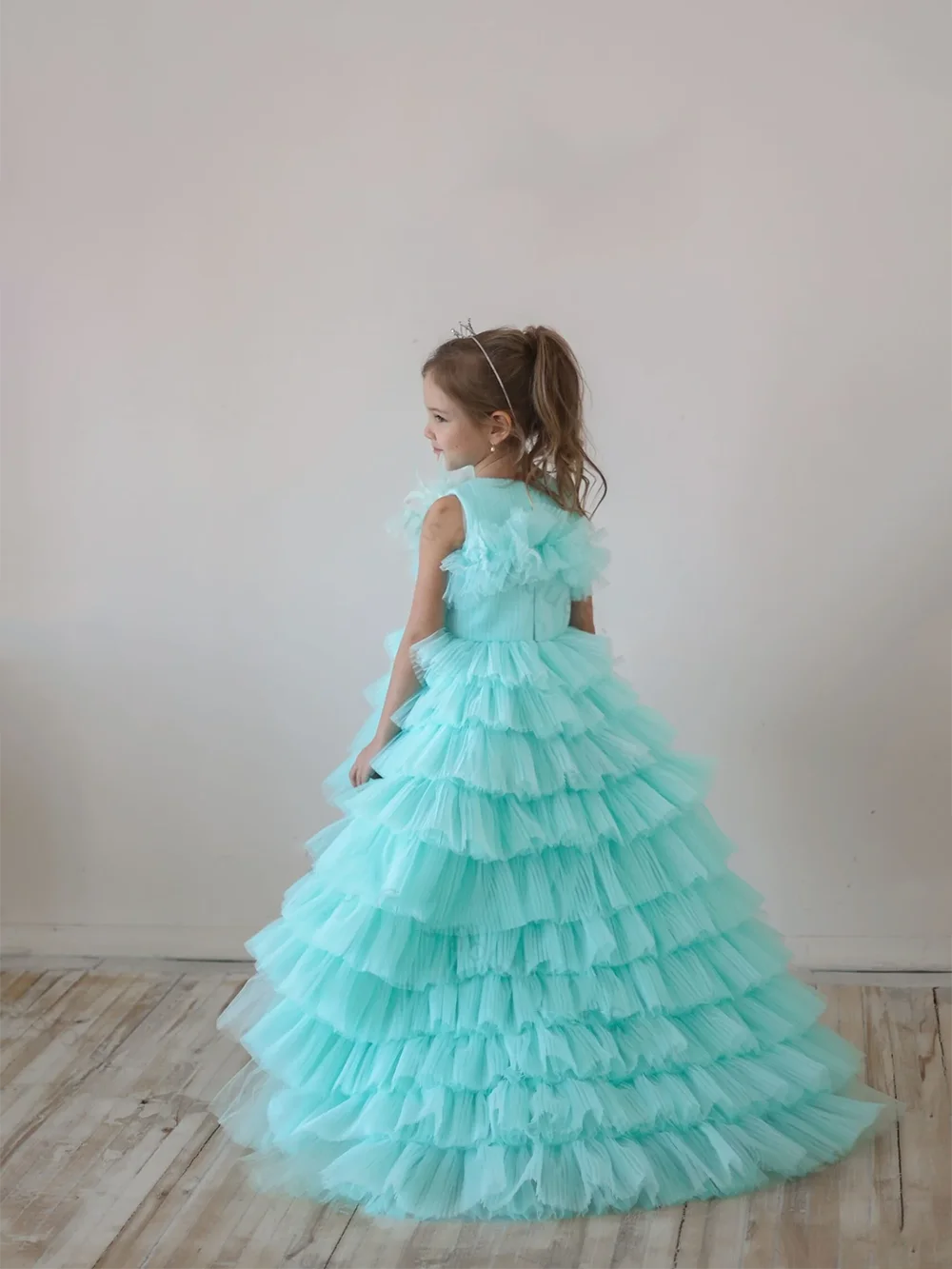 Elegante vestido da menina de flor em camadas tule sem mangas penas para o casamento princesa crianças eucaristia celebração vestido festa