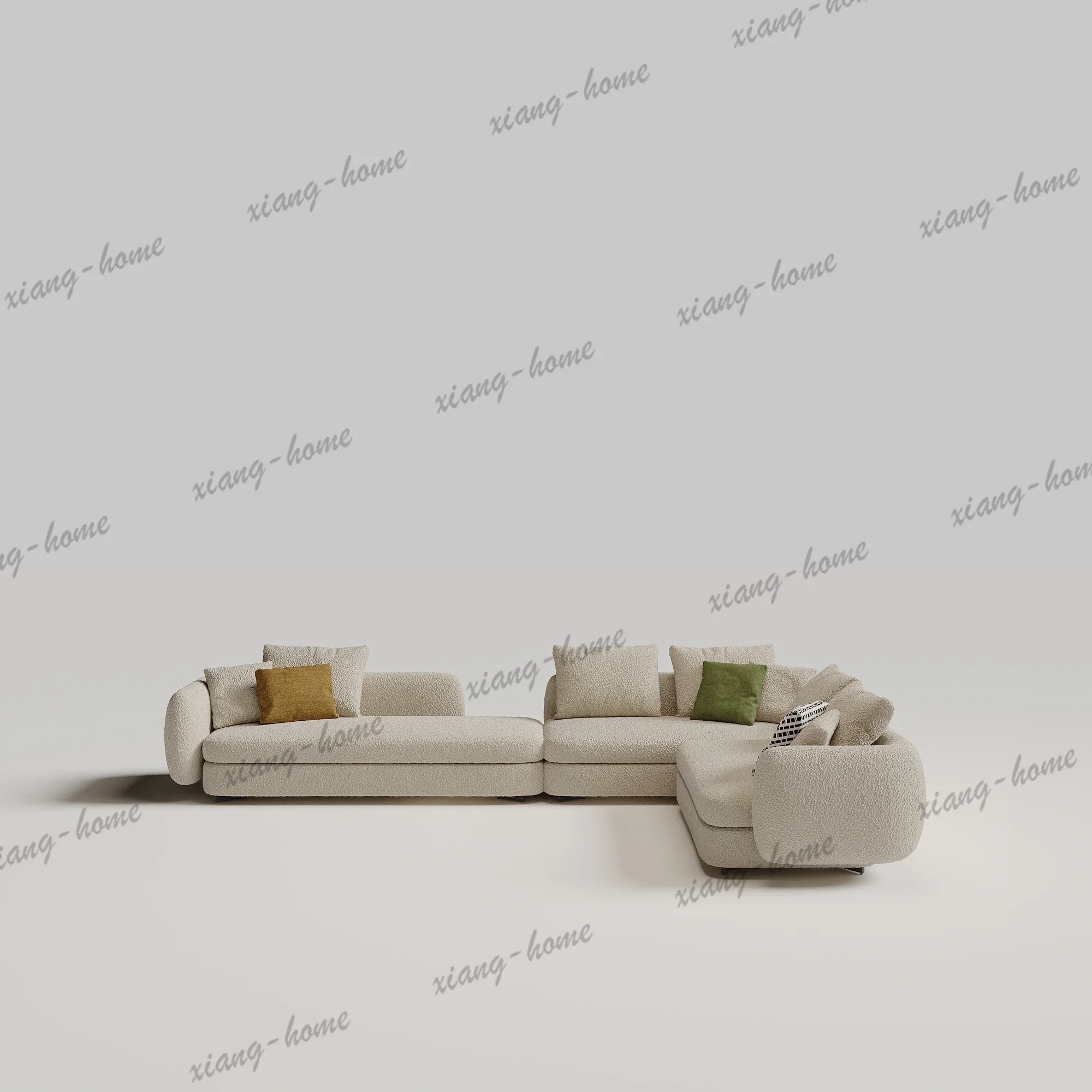 PG Gray Boucle Curved Modular Sofa Rounded Armrest L Shaped Chaise Deep Seat Scatter Pillows For Living Room Villa Bedroom Home