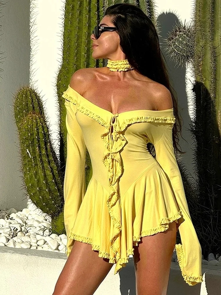 

Женская короткая юбка Elsa в стиле Spicy Girl с завышенной талией, расклешенная, на одно плечо, с цветочным узором, на шнуровке, современная, с высокой талией, А-силуэт.