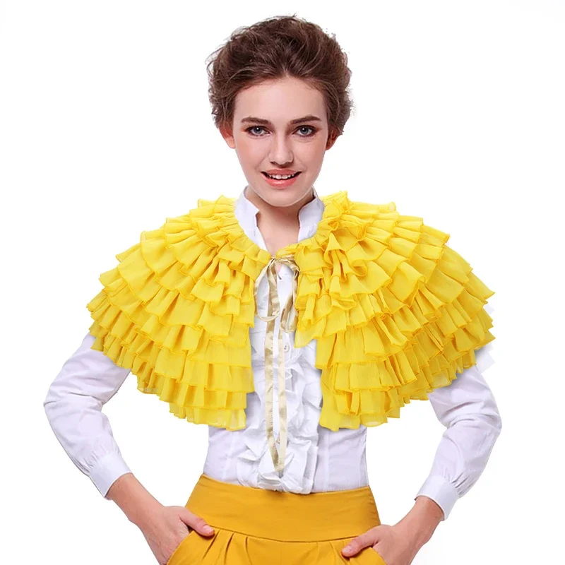 Movie Poor Things Belle Baxter Shawl Bright Yellow Color Multilayer Lace Cape Cosplay Outfits for Women