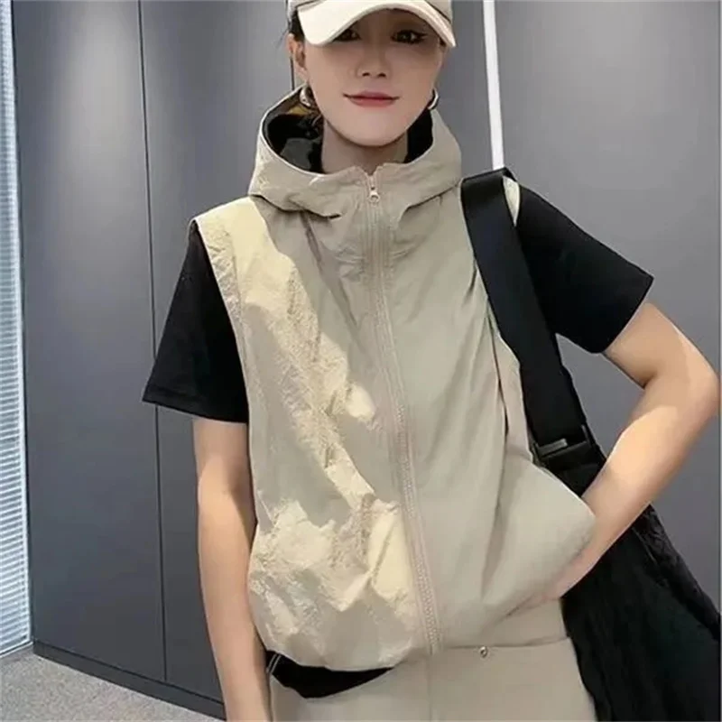 Double Layer Women Vest Summer Sleeveless Sun Protection Clothes Women Liner Waistcoats Light Thin Sunscreen Jacket