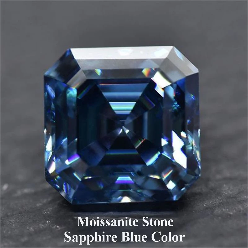 

Moissanite Stone Sapphire Blue Color Asscher Cut Advanced Jewelry 0.5CT-5CT Pass Diamond Tester with GRA Certificate