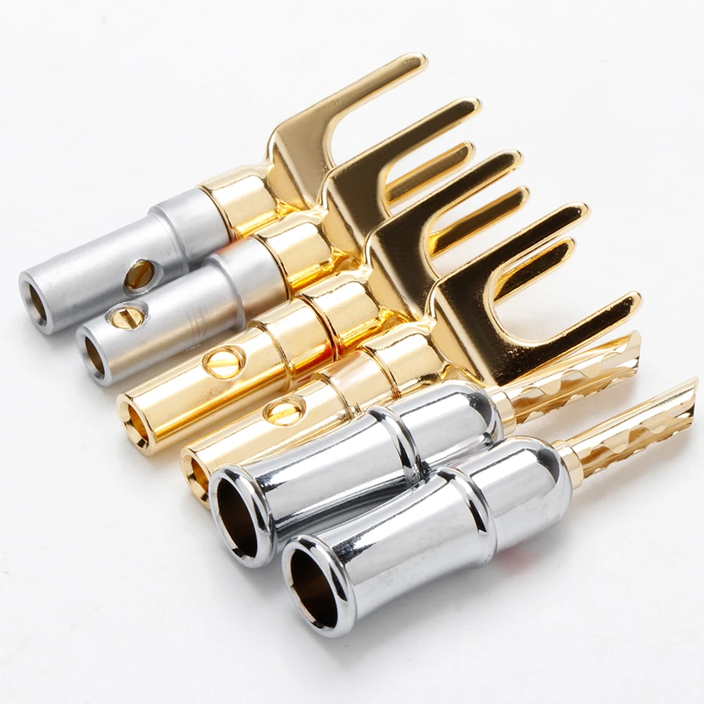 

HIFI Banana Plug Conenctor Gold plated Y Spade Speaker Banana Plugs Audio Screw Fork Connectors Adapter