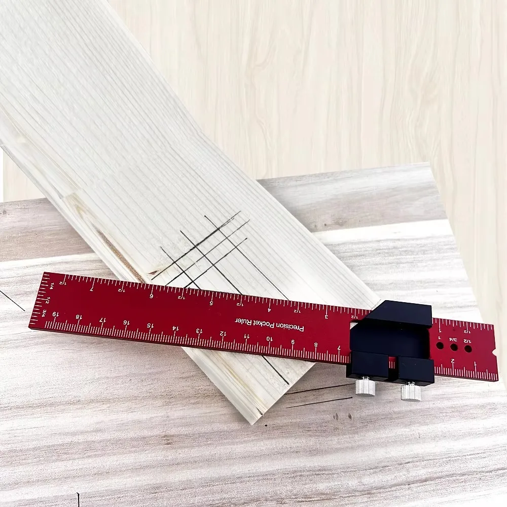 Aluminum Woodworking Tools Ruler T-Track Slide Ruler Pocket Ruler Inch/Metric Metal Slide Stops Precision Ruler Measuring Tool