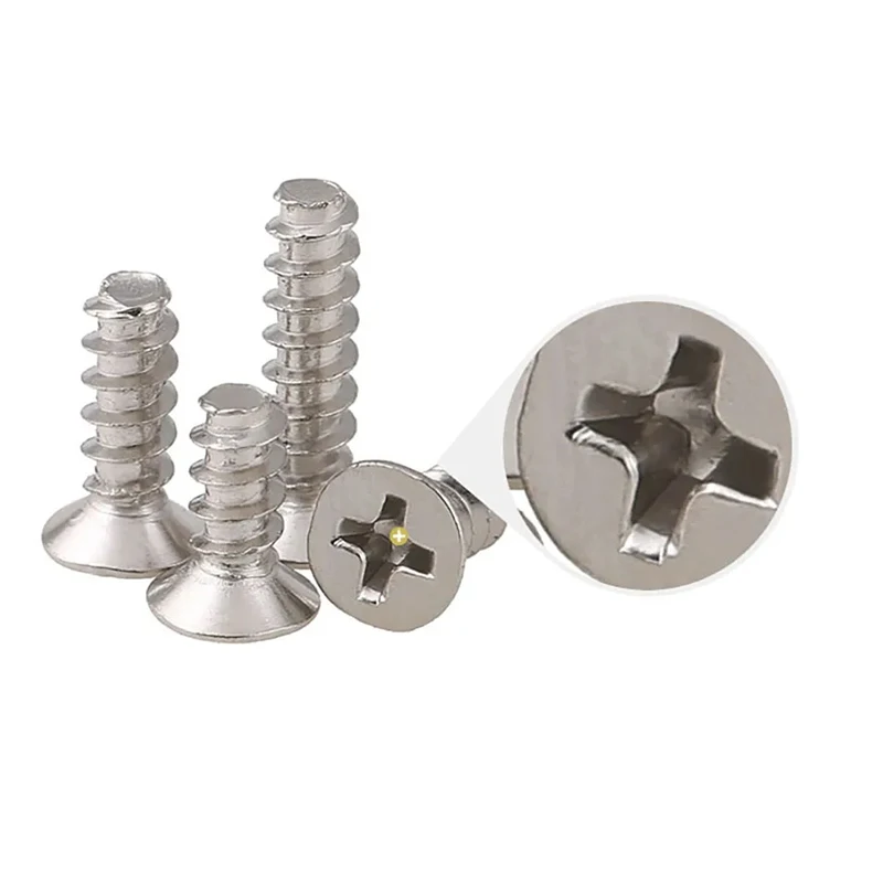 100-500Pcs M1.4 M1.6 M1.7 M2 Cross Countersunk Head Screw Phillips Flat Tail Self Tapping Screws Bolt Surface Ni-Plating