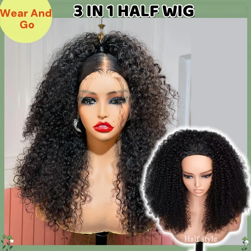 Pelucas sin pegamento rizadas birmanas cabello humano prearrancado precortado 180% densidad 13x4 HD encaje desgaste y Go peluca sin pegamento para mujeres Natural