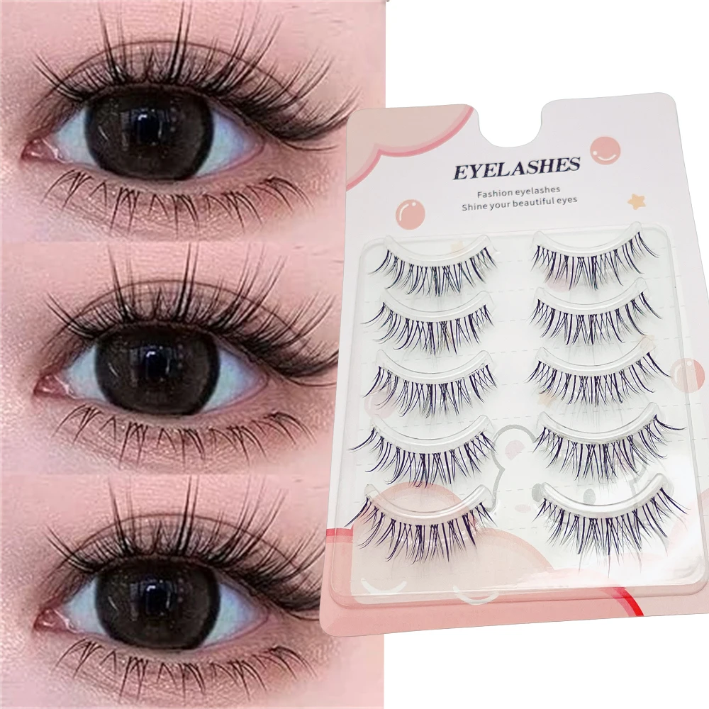 ขนตาปลอมโปร่งใสแบบยุ่งเหยิงพิเศษ 5 คู่ ขนตาการ์ตูนน่ารัก เหมาะสำหรับใช้ในชีวิตประจำวัน เป็นธรรมชาติและนำกลับมาใช้ใหม่ได้