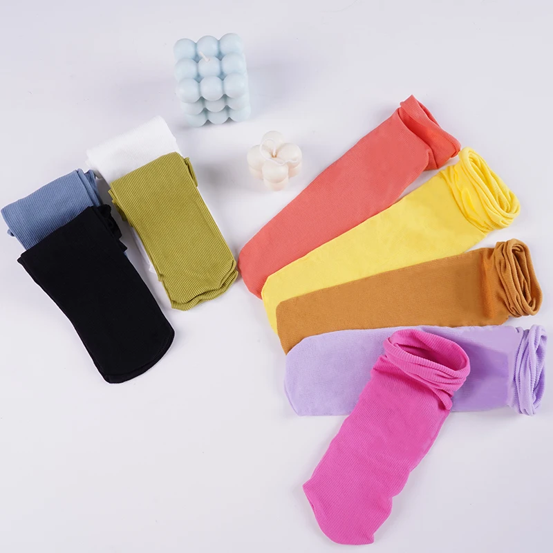 1Pairs Women Girls Thin Loose Socks Pack Harajuku Cute Long Frilly Socks Casual Soft Nylon High Elastic Solid White Purple